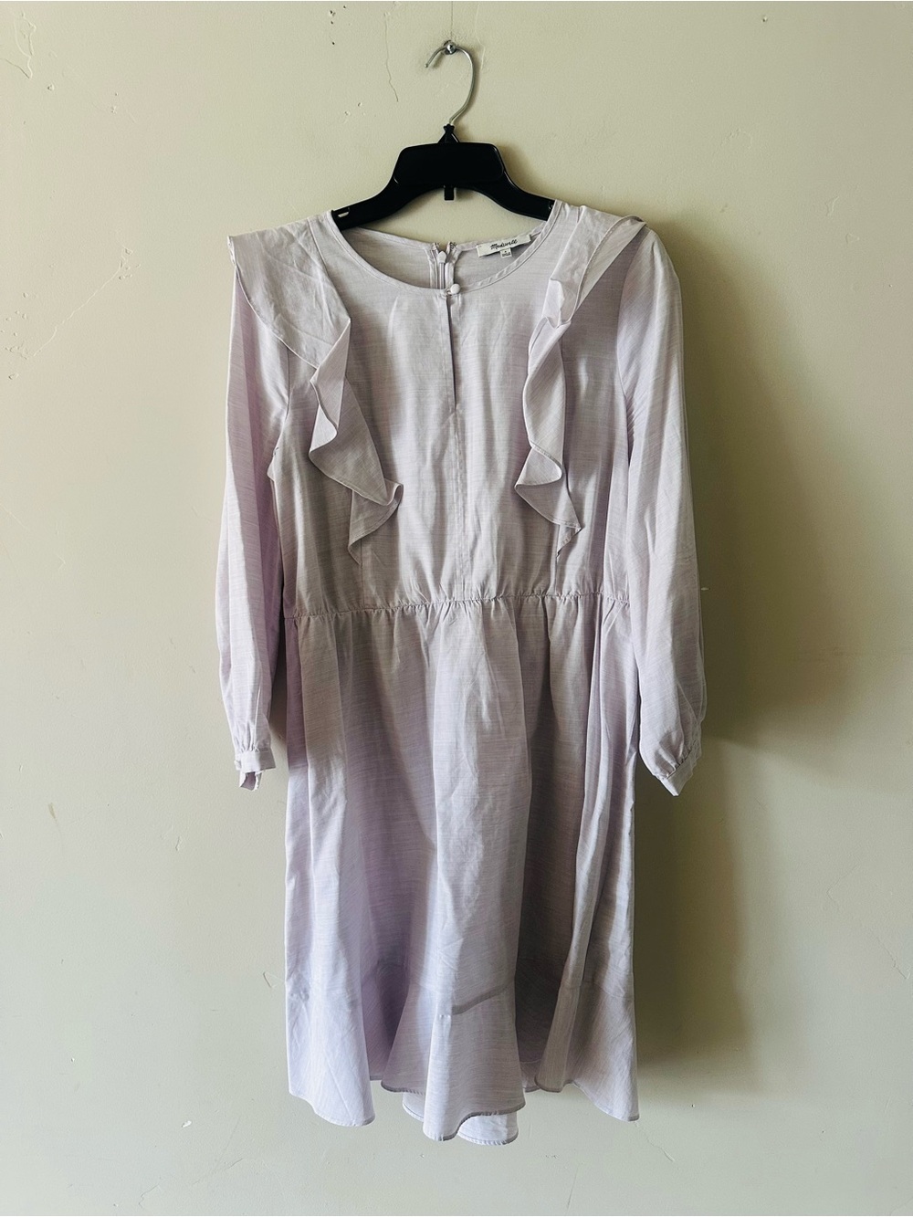 Madewell Light Lavender Ruffle-Front Long Sleeve Dress